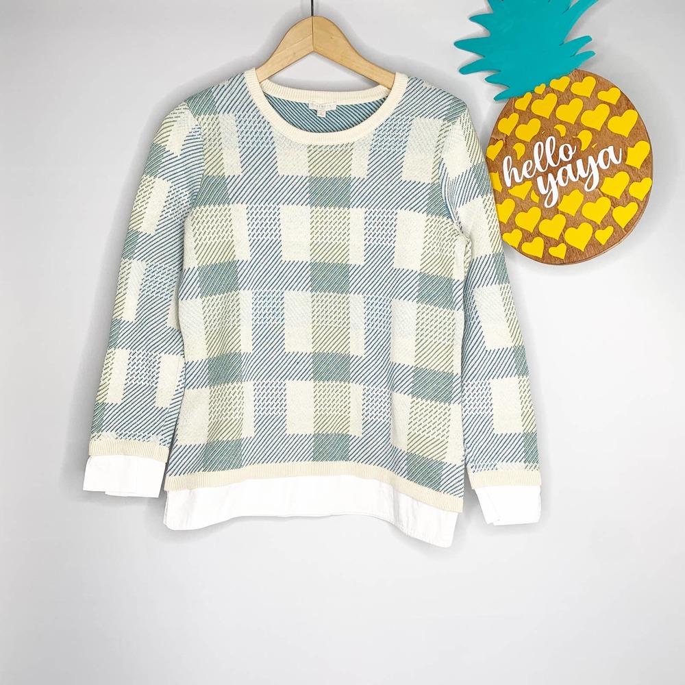 SOLD-M; TALBOTS | Teal/Cream Long Sleeve Sweater -S